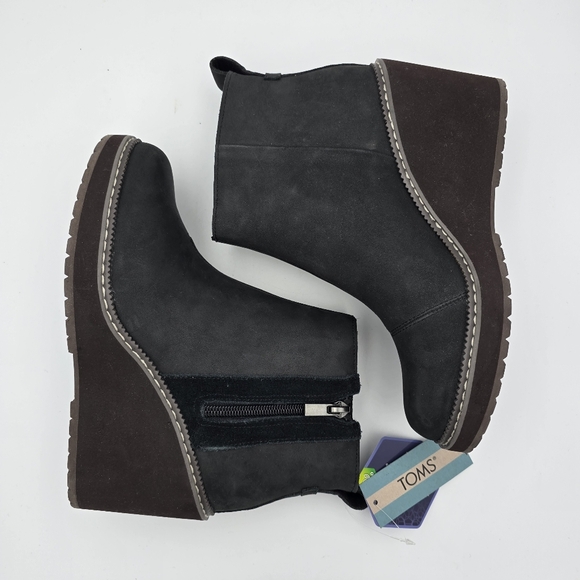 TOMS Raven Water Resistant Wedge Ankle Booties, Black Oiled Nubuck/Suede, Size 5 - Picture 16 of 16